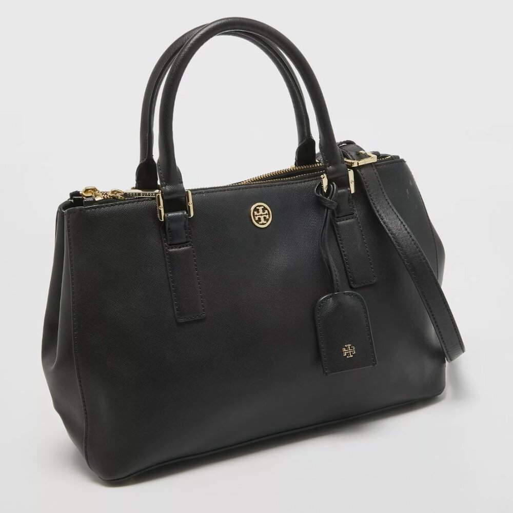 Tory Burch Robinson Saffiano Leather Mini Tote Double Zip Black - VGUC